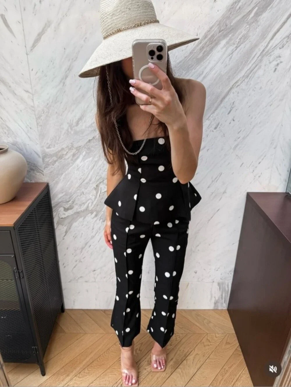 ZARA POLKA DOT STRAPLESS JUMPSUIT Size XS
